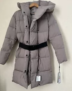 DKNY Womens Faux-Down Hooded Belted Puffer Coat Jacket Thistle XSmall $300 New - Picture 1 of 10