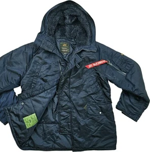 *HOT VTG Men's ALPHA INDUSTRIES @ N-3B PARKA EXTREME COLD HOOD NAVY BLUE Coat M - Picture 1 of 16