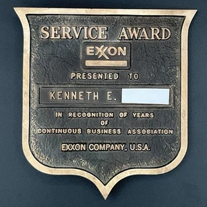 Original EXXON Gas Oil Company Years Service Award Messing Plakette Schild - restauriert - Bild 1 von 8