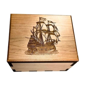Pirate Ship Hurricane Wooden Puzzle Box | Spin Box - Picture 1 of 5