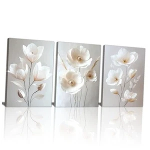 3Pcs Modern Beige Floral Framed Canvas Wall Art for 12"x16"x3Pcs Beige Flowers - Picture 1 of 7
