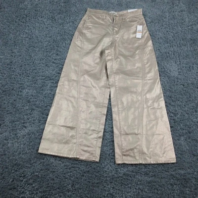 Pantalones de mezclilla DKNY para mujer 29 dorados metálicos tiro alto pierna ancha 30x30* nuevos con etiquetas Foto 1 de 4