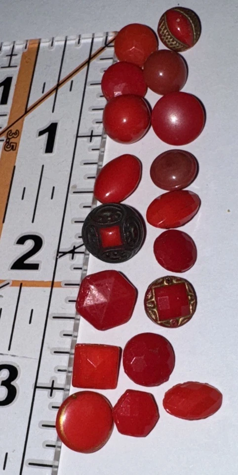 Antique Red Glass Small Button Collection 18 total. - Image 1 of 1