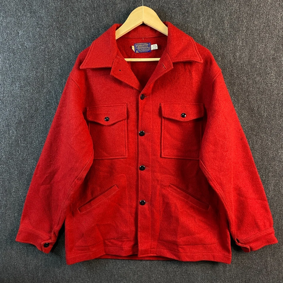 Vintage Pendleton Mens Medium Wool Chore Jacket Red Pockets USA 60s 70s - Image 1 of 4