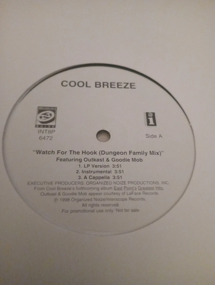 COOL BREEZE  FEAT OUTKAST & GOODIE MOB " WATCH FOR  THE HOOK " 12" PROMO  - Image 1 of 1