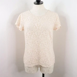 Old Navy Women's S Pastel Nude Peach Sheer Lace Knit Ballet Short Sleeve Top - Picture 1 of 9