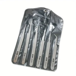 6 Pcs Stainless Steel Tweezers Set Bent Straight for DIY Craft Electronic Repair - Picture 1 of 7