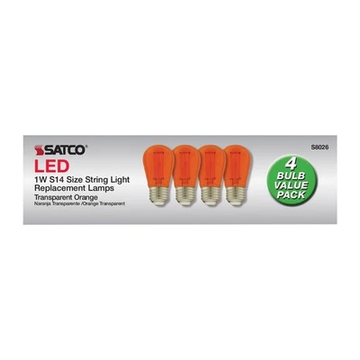 Satco S8026 - 1 Watt LED S14 Outdoor Transparent Orange String Light Bulb (4 PK) - Image 1 of 4