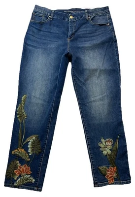 Женские джинсы Chicos 2,5 (L-14) для похудения подруги с цветочной вышивкой на лодыжке - Изображение 1 из 4