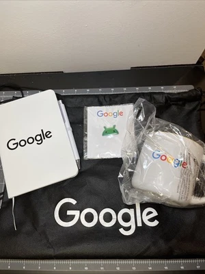 NEW Lot of Google white Mug, Notebook, Android pin and string bag - Image 1 of 4