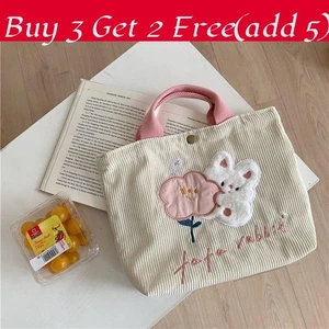 Able Cartoon Rabbit Embroidered Canvas Tote Bag Stylish Corduroy Handbag For - Picture 1 of 13