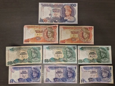 Lote de 9 billetes antiguos de Malasia F-XF Foto 1 de 3
