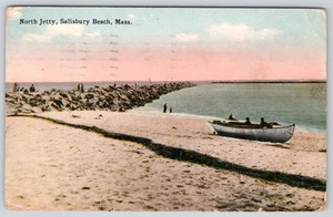 1917 NORTH JETTY SALISBURY BEACH MASSACHUSETTS ANTIQUE POSTCARD - Picture 1 of 2