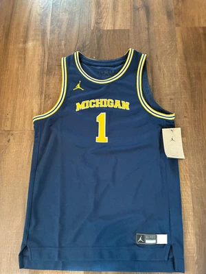 NWT Youth Large L Michigan Wolverines #1 Blue Nike Jordan Basketball Jersey Boys - Image 1 of 4