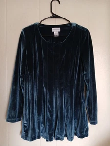 Soft Surroundings Teal Velvet Long Sleeve Holiday Tunic Shirt Sz Petite Small - Picture 1 of 11