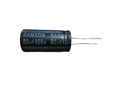 SAMXON RADIAL ELECTROLYTIC CAPACITOR 82MF450V 105 DEGREES USED IN VARIOUS APPS - Image 1 of 2