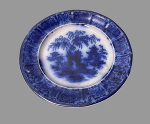 Plato de cena antiguo victoriano de 10,5" decorado con porcelana azul fluido - Imagen 1 de 8