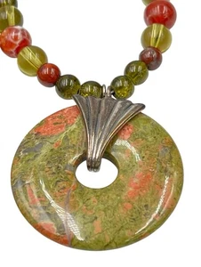 Sterling Silver 925 Unakite Pendant Necklace – Natural Gemstone Boho - Picture 1 of 7