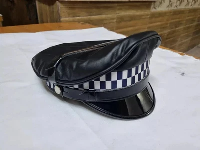 Genuine Full Leather Black Army Muir Biker Peaked Police Gay Bluf Cap Hat - Image 1 of 4