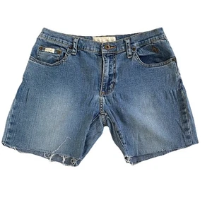 Baby Phat Denim Jean Shorts Sz 9 Cutoffs Metal Logo Embroidered Cat Y2K - Picture 1 of 13