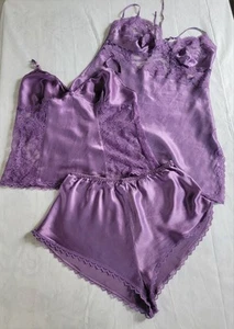 3 PCS Victoria's Secret Purple Y2K Silk Lace Chemise Lingerie Slip Shorts Cami S - Picture 1 of 21