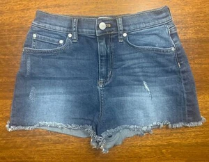 VICTORIA'S SECRET PINK Distressed Dark washed High Rise Cutoff Shorts Size 4 - Picture 1 of 9