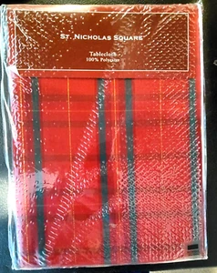 St. Nicholas Square Formal Plaid Tablecloth Oblong 60 x 104" Red/Green/Gold - Picture 1 of 5