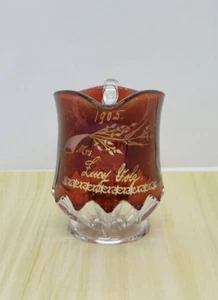 Antique Red Ruby Flash Glass Creamer Pitcher Lucy Volz Souvenir Cincinnati 1905 - Picture 1 of 8