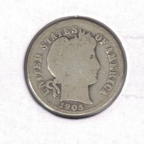 1905 Philadelphia Barber Circulated Dime 10 Cents Silver Coin! - Image 1 of 2