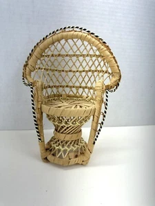 Peacock Wicker Fan Back Rattan Chair 9” Plant Or Doll Stand Boho Cottage Core - Picture 1 of 6