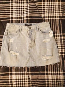 Neu Aeropostale Mini Denim Rock Gr. 8 helle Waschung abgenutzt roher Saum - Bild 1 von 7