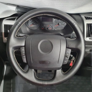 Grau Stich Schwarz Leder Lenkrad Für Fiat Ducato 2006-2019 Ram ProMaster 2017-20 - Picture 1 of 3