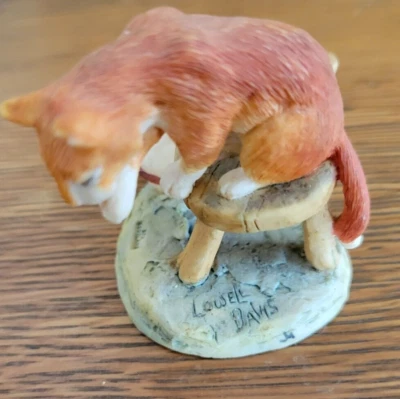VTG Porcelain Kitty Orange CAT "Milking Time" by Lowell Davis Schmid 1979 J4 - Image 1 of 4