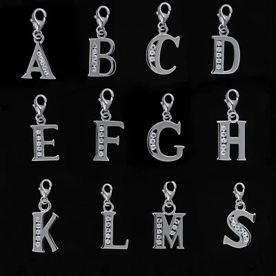 Dije de clip europeo de plata de ley con circonita cúbica inicial letra A - Z Foto 1 de 4