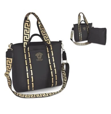 Versace Parfum Medusa Faux Leather Shopping Tote Shoulder Bag Black/Gold Key NWT - Image 1 of 4