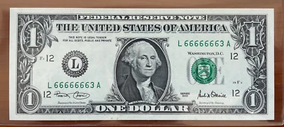 FR 1927 $1 2001 "SERIAL # SOLID 6's - 3" FEDERAL RESERVE NOTE RAW GEM - Image 1 of 3