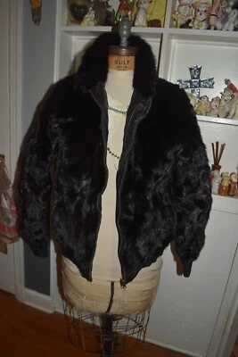 Hombre Negro Visón Piel Chaqueta Abrigo aprox 44 Pecho Mediano Foto 1 de 4