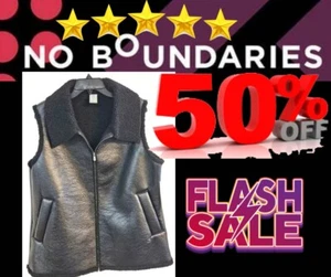 Women's Faux Leather Vest With Faux Shearling Lining, Black Size L/XL - Picture 1 of 22