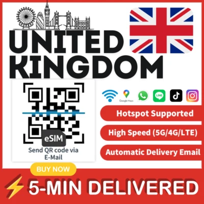 [eSIM] United Kingdom eSIM e-SIM card Travel card Tarjeta eSIM Dato Data only - Image 1 of 4
