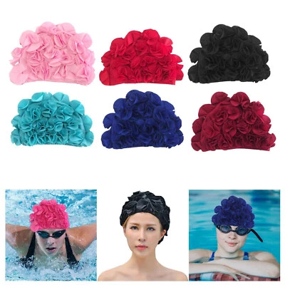 Elegante gorra de baño ligera colorida pétalos de flores gorra de natación poliéster ~ Foto 1 de 4