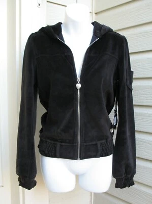 TWISTED HEART Women's Size S Carmel VELOUR Hoodie Jacket Black Cotton Blend Y2K - Image 1 of 4
