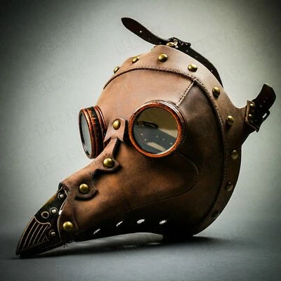 Brown Plague Doctor Leather Goggles Bird Nose Masquerade Halloween Costume Mask - Image 1 of 4