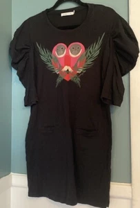 See By Chloe - Black Puff Sleeve Tshirt Dress- Monkey Print - Size 6 - Picture 1 of 8