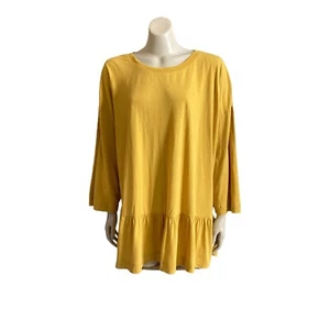 Piper Tunic Top Plus Sz XL 22 Ruffle Hem Cotton Comfy Wear  7/8 Sleeve Yellow - Picture 1 of 8