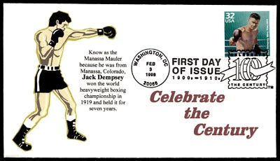 1998 Jack Dempsey Wins Title FDC Celebrate the 20th Century RRAGS Cachet - Image 1 of 2