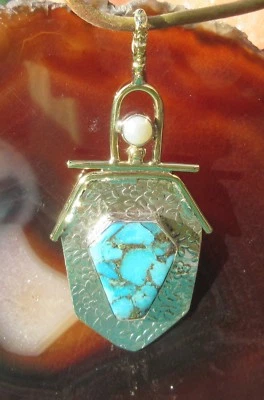 KX Rimorchio Turchese Hl Pietra Blu Turchese Di Rame E Perla Argento 925 - Immagine 1 di 4