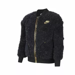 Nike Kids' Girls Full-Zip Sherpa Jacket CU8567-010 Black/Rose Gold SZ S-XL New - Picture 1 of 5