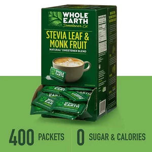 Whole Earth Stevia & Monk Fruit Zero Calorie Sweetener, 400 Packets - Picture 1 of 9