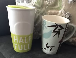 Starbucks 2016 Ceramic Tumbler Half Full and 2006 Coffee Mug Embossed Flower - Picture 1 of 10