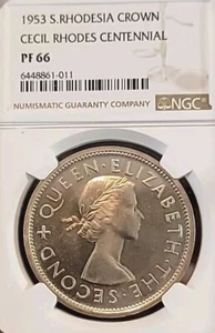 South Rhodesia 1953 Crown, Superb Gem Proof, NGC 66PQ CAMEO, Few Highest Graded - Picture 1 of 8